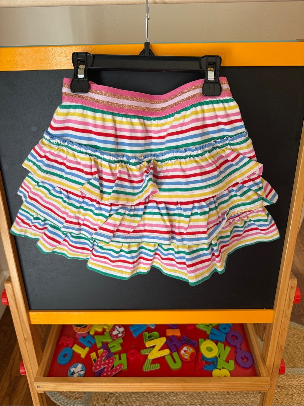 Mini Boden Pink Rainbow Stripe Ruffle Skirt